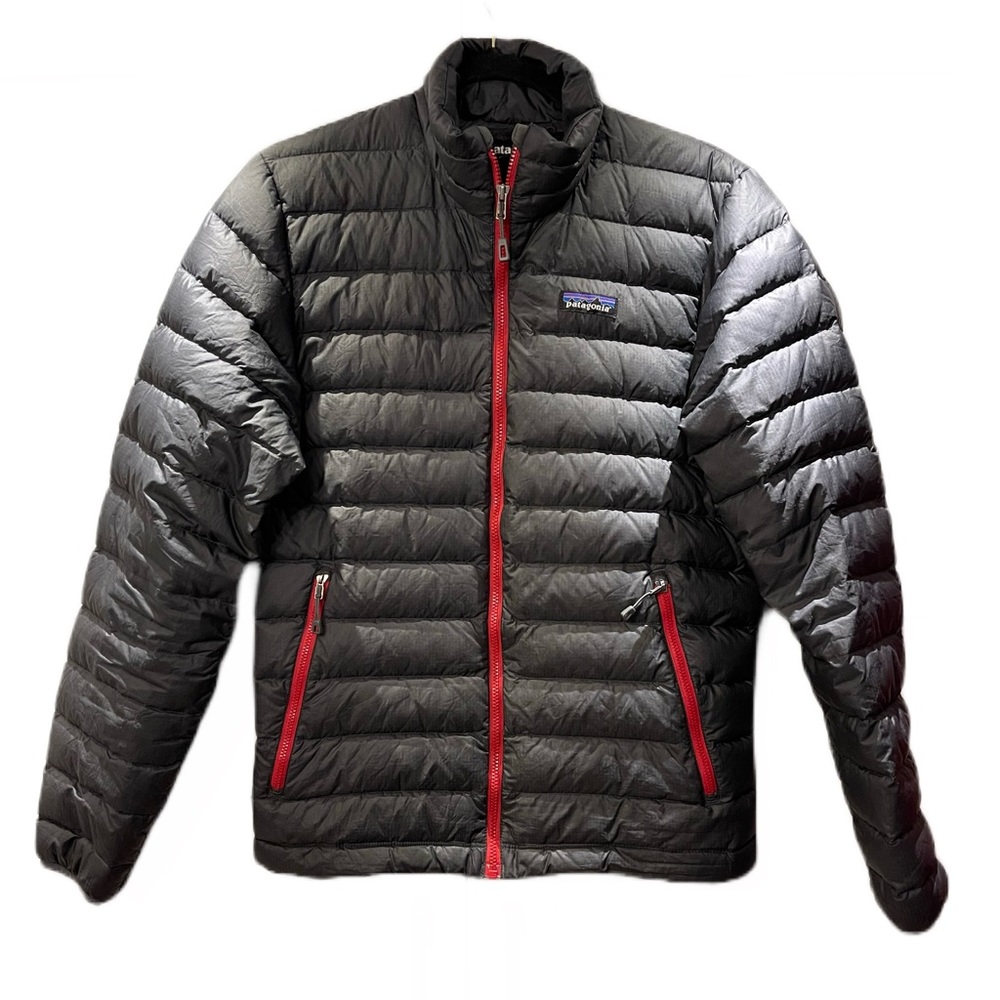 Patagonia Down Sweater Grey/Red Men's Long Sleeve Zip Up Puffer Jacket Size XS - Picture 1 of 4